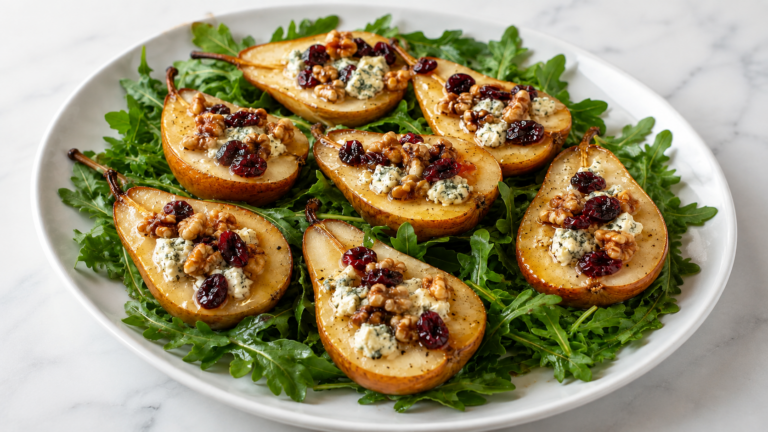 Pere al Forno con Gorgonzola, Noci e Mirtilli Rossi: Un Antipasto Elegante e Ricco di Sapore