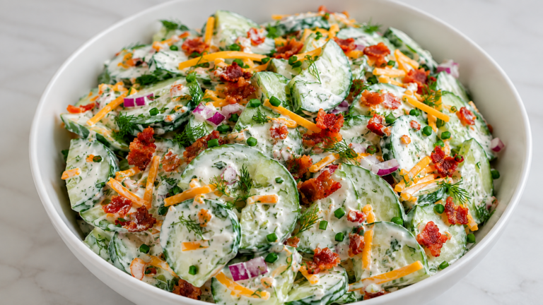 Insalata Cremosa di Cetrioli con Pancetta Croccante e Cheddar